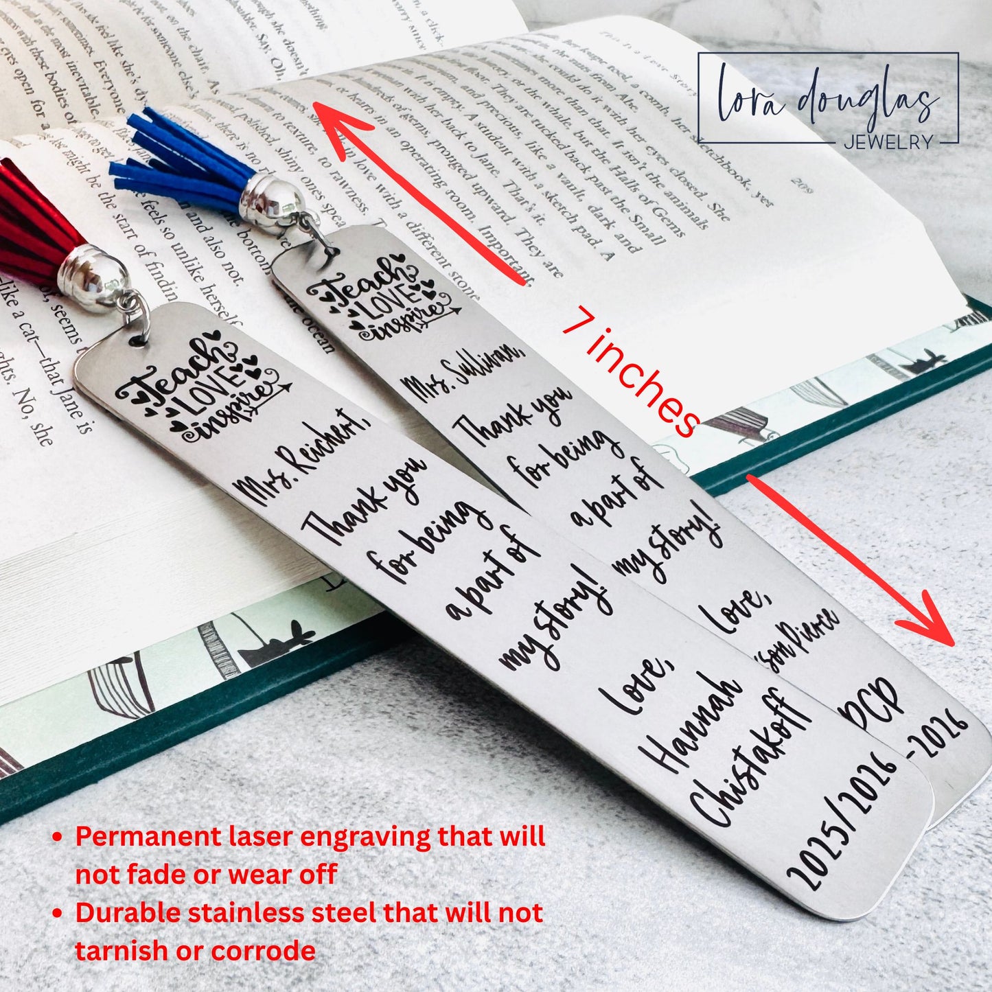 Personalized Teacher Bookmark Gift, Teach Love Inspire Bookmark