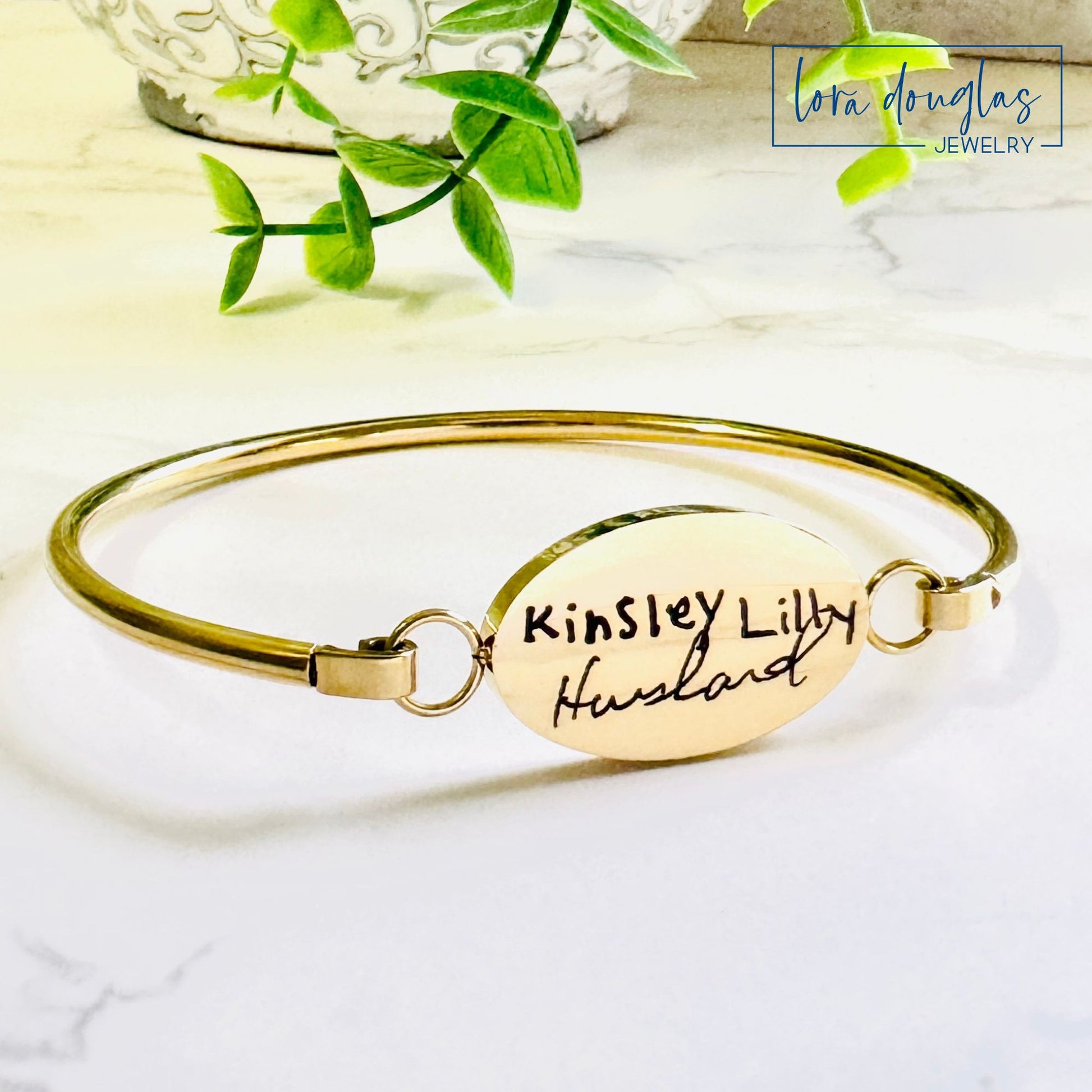 memorial jewelry gold bangle with engraved message