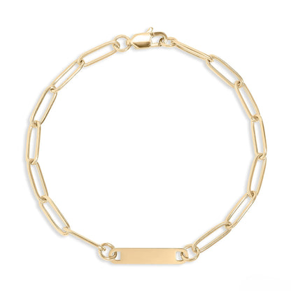 gold stainless steel paperclip bar bracelet showing link detail