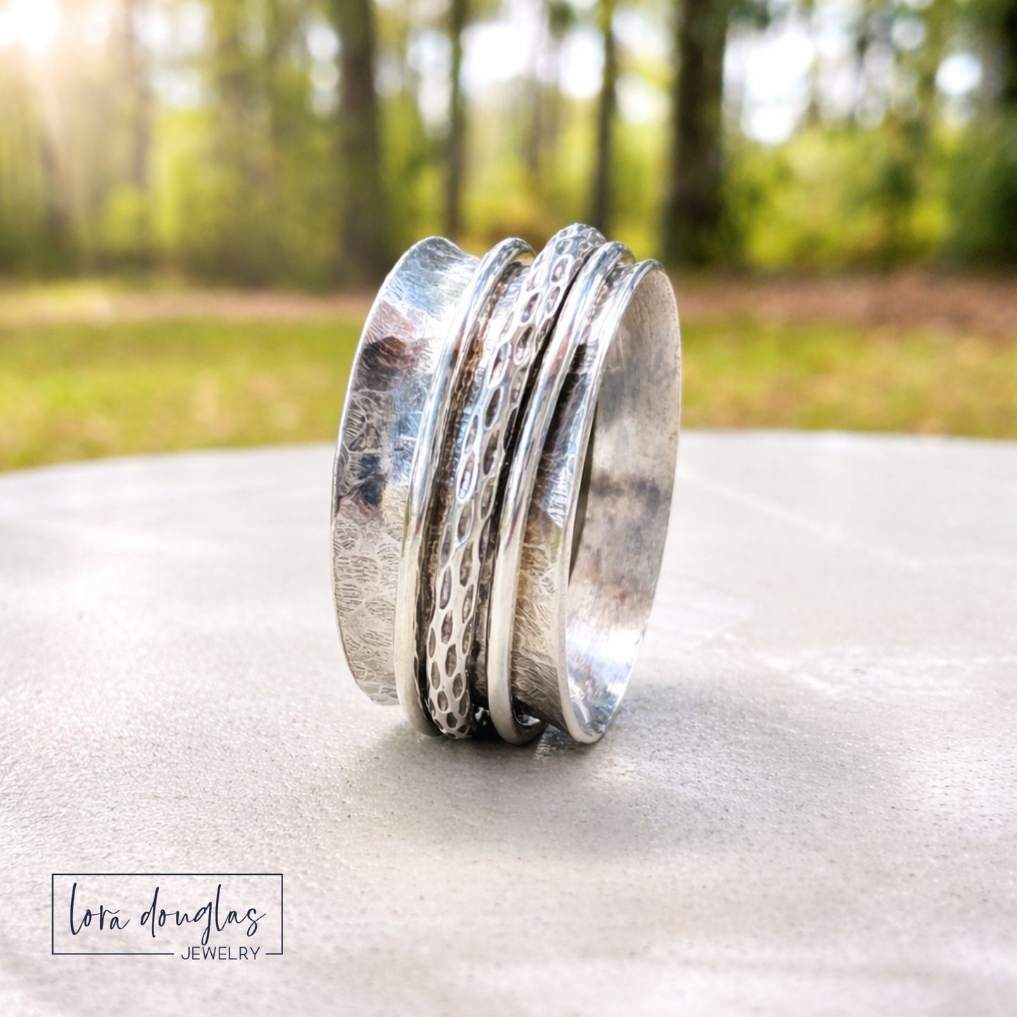 sterling silver spinner ring wide band handmade fidget ring