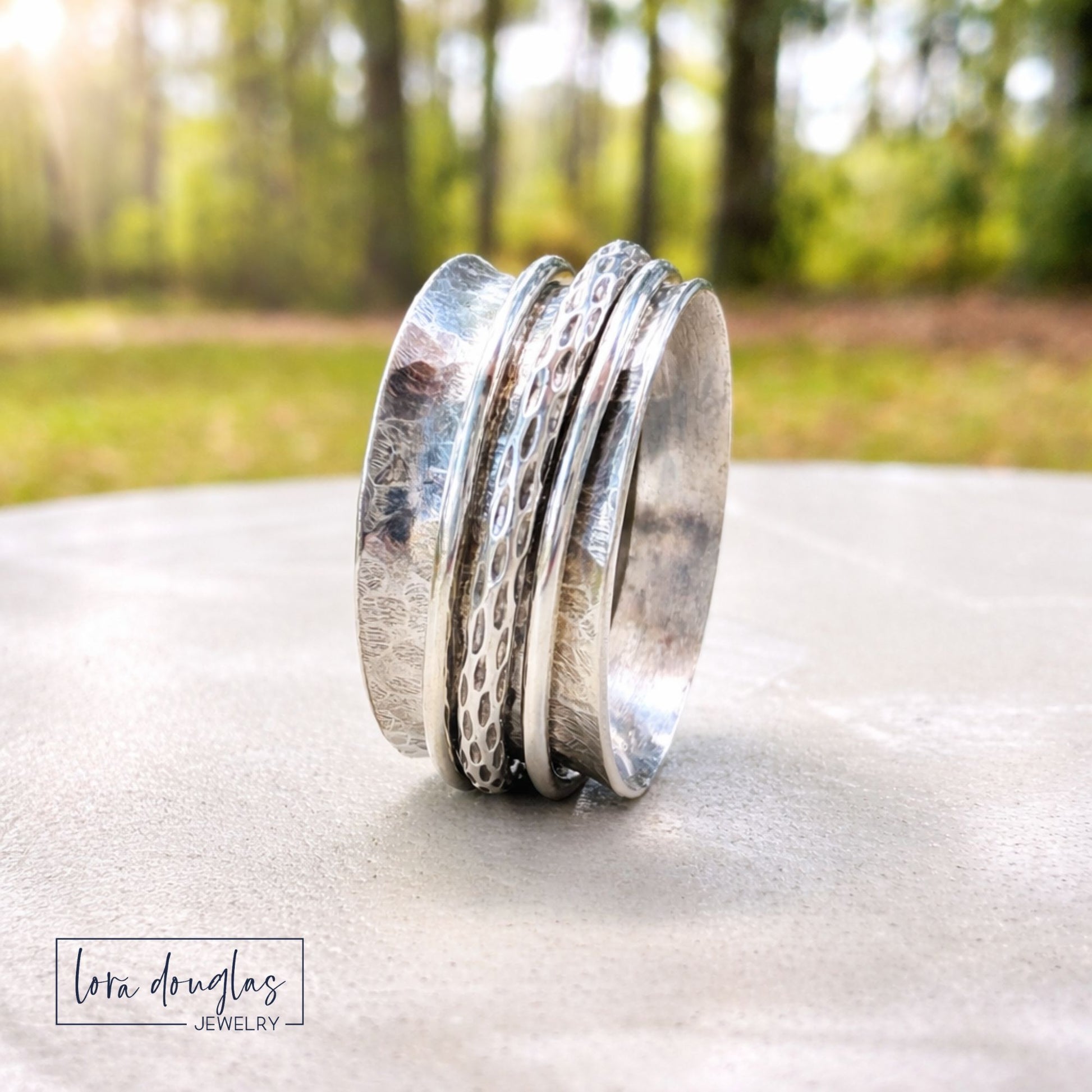 sterling silver spinner ring wide band handmade fidget ring