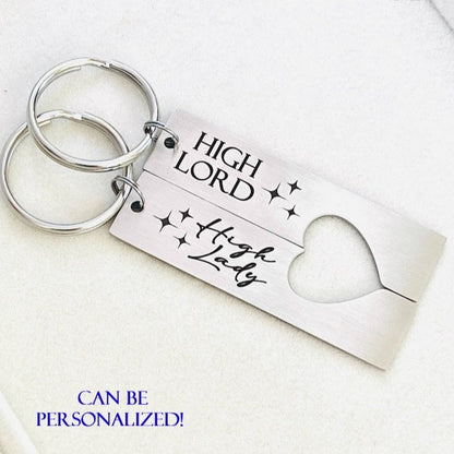 Silver Stainless Steel Keychain set with heart cutouts and High Lord High Lady Engraved and optional personalization 