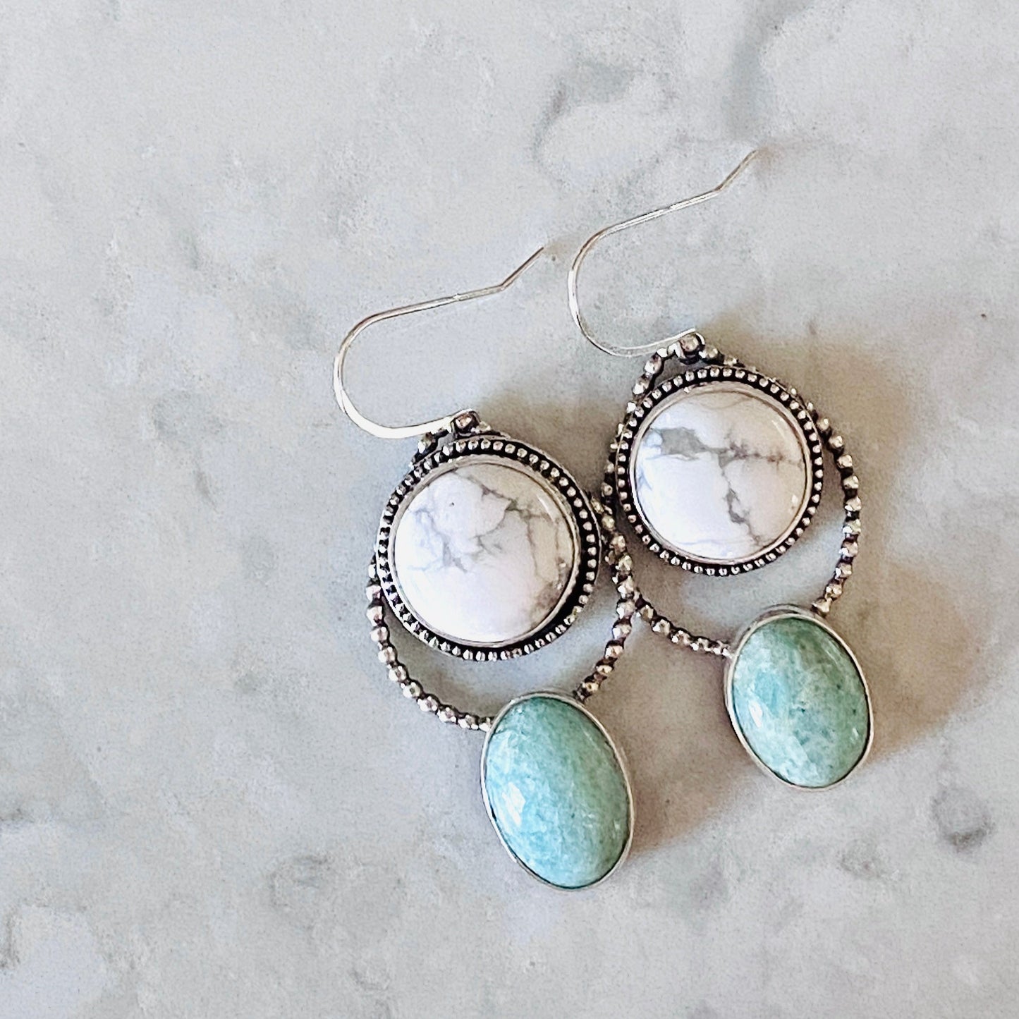 howlite amazonite sterling silver dangle earrings green natural stone earrings