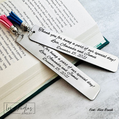 personalized bookmark for wedding favor or gift to wedding reader custom engraving