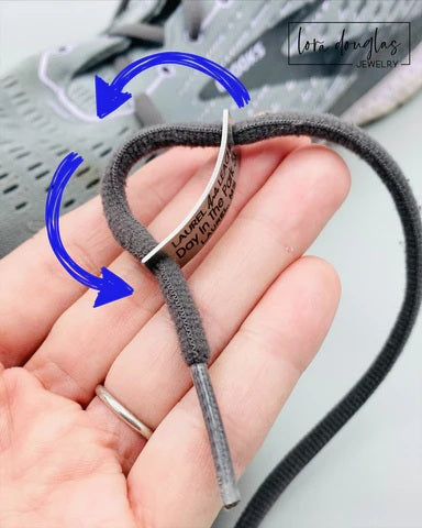 shoe tags engraved with first i run the miles, then i drink the wine, then i drink the beer