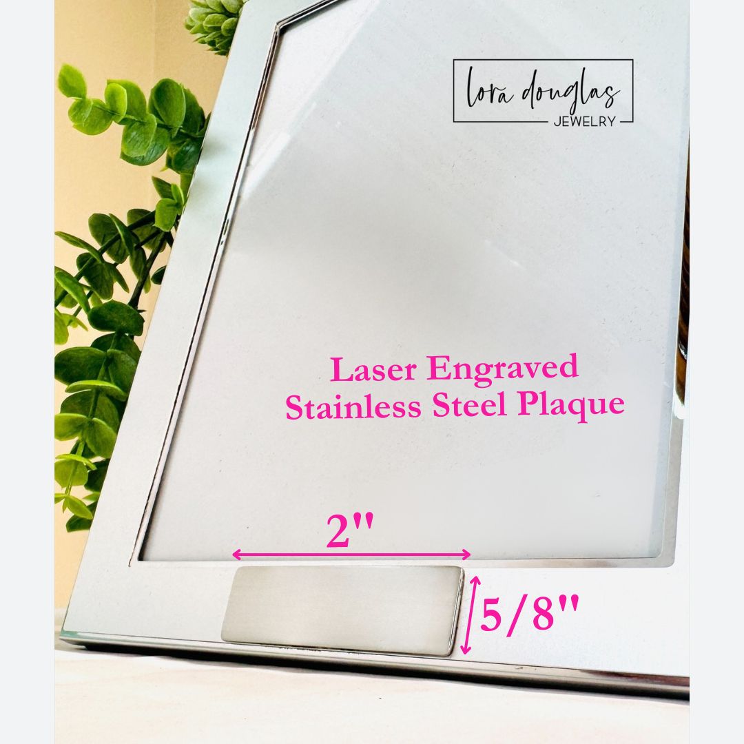 silver plaque size specifications for custom picture frame text