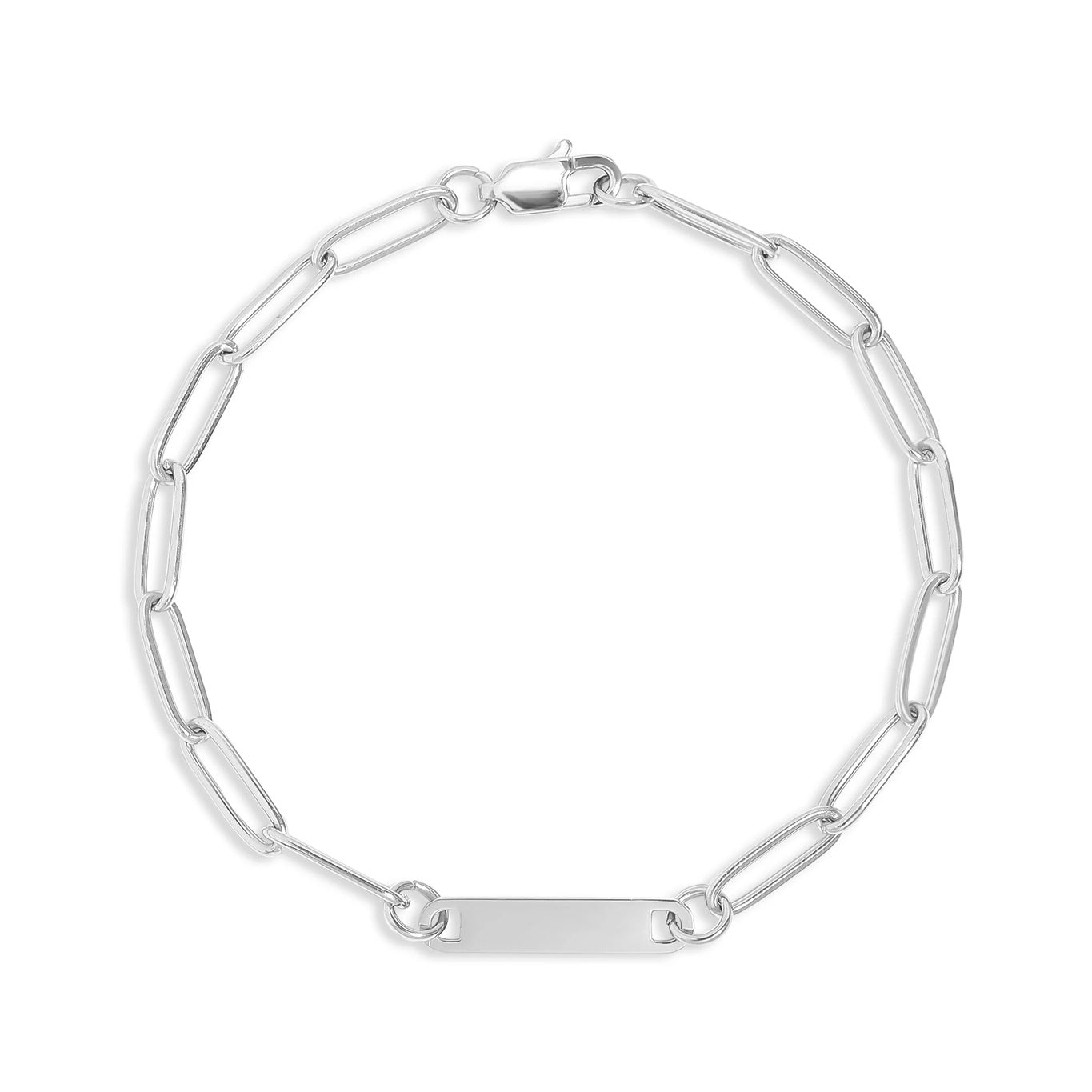 silver stainless steel paperclip bar bracelet showing link detail