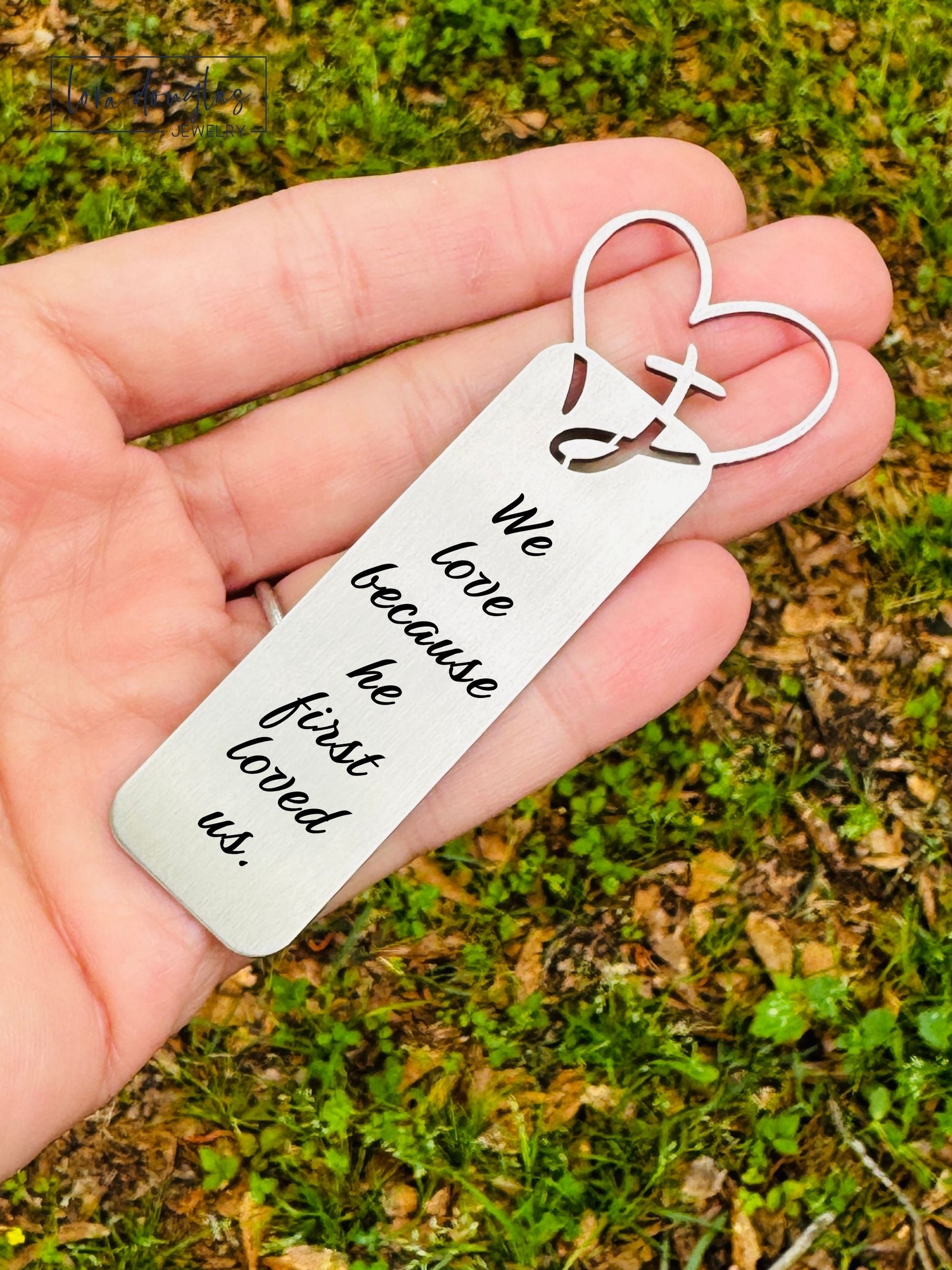 stainless steel bookmark engraved with name and date cross design