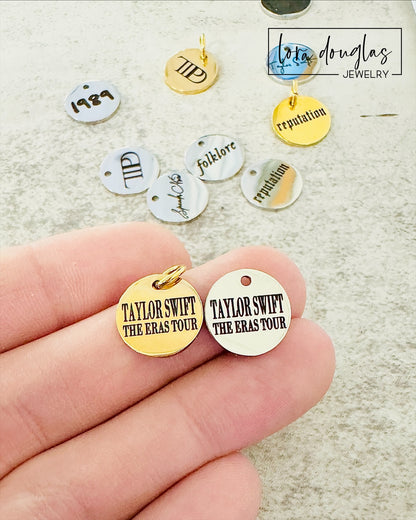 taylor swift eras tour charm in gold or silver