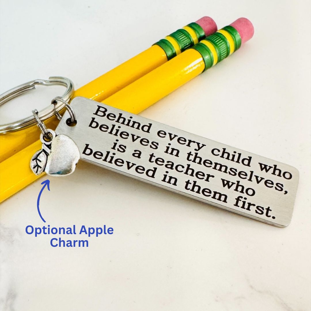 teacher appreciation keychain engraved stainless steel behind every child teacher gift keychain