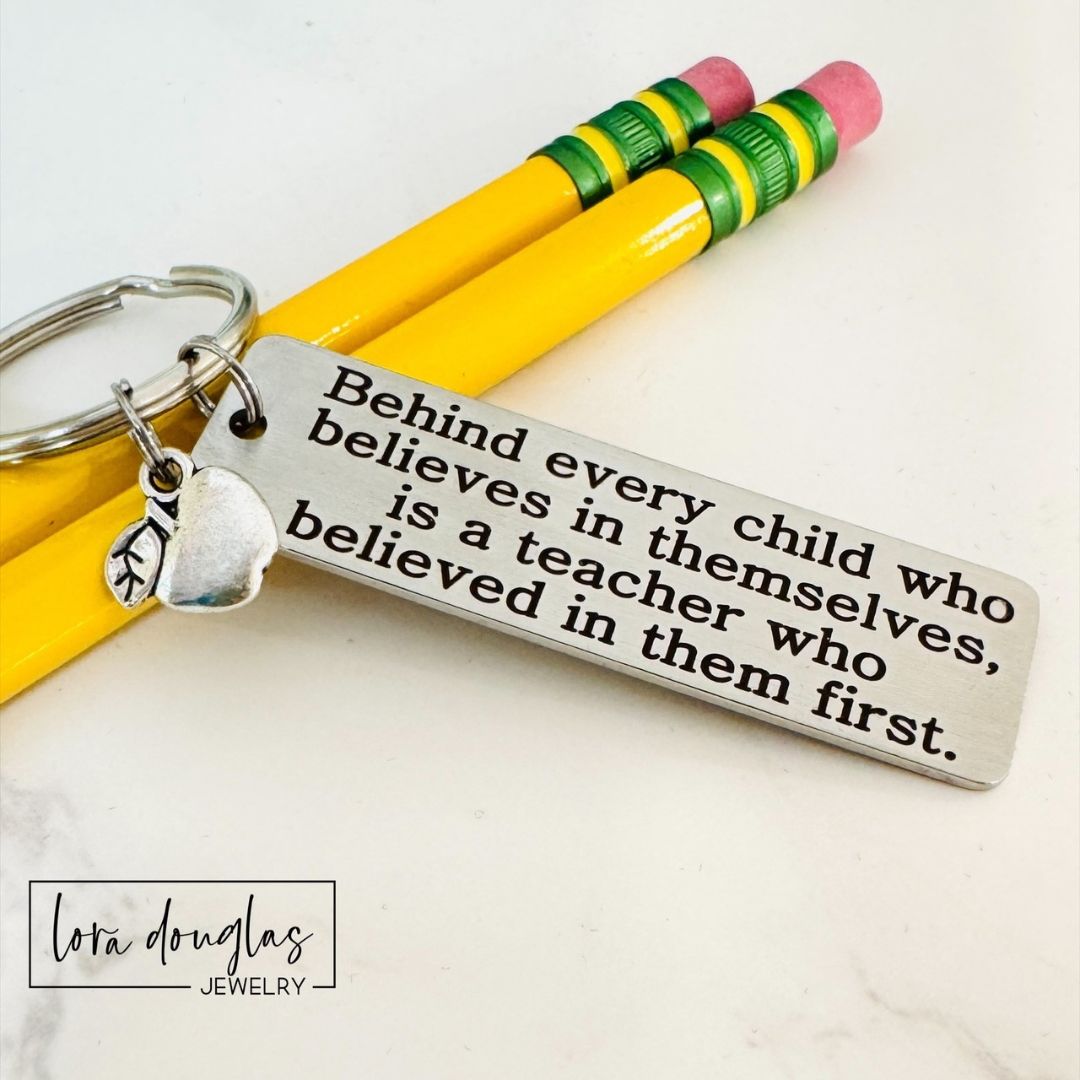 teacher appreciation keychain engraved stainless steel behind every child teacher gift keychain