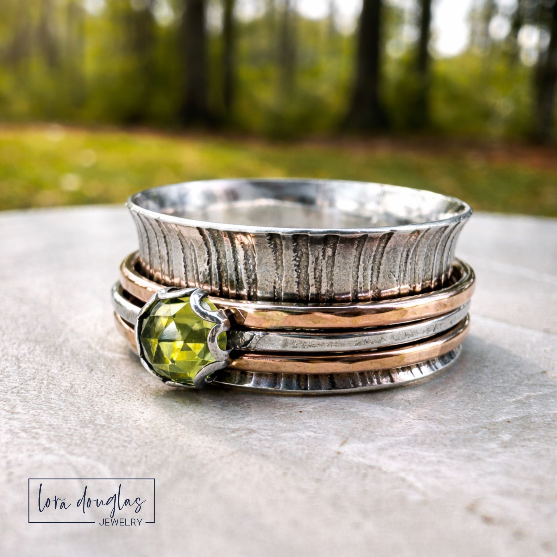 wide band fidget ring sterling silver textured statement ring