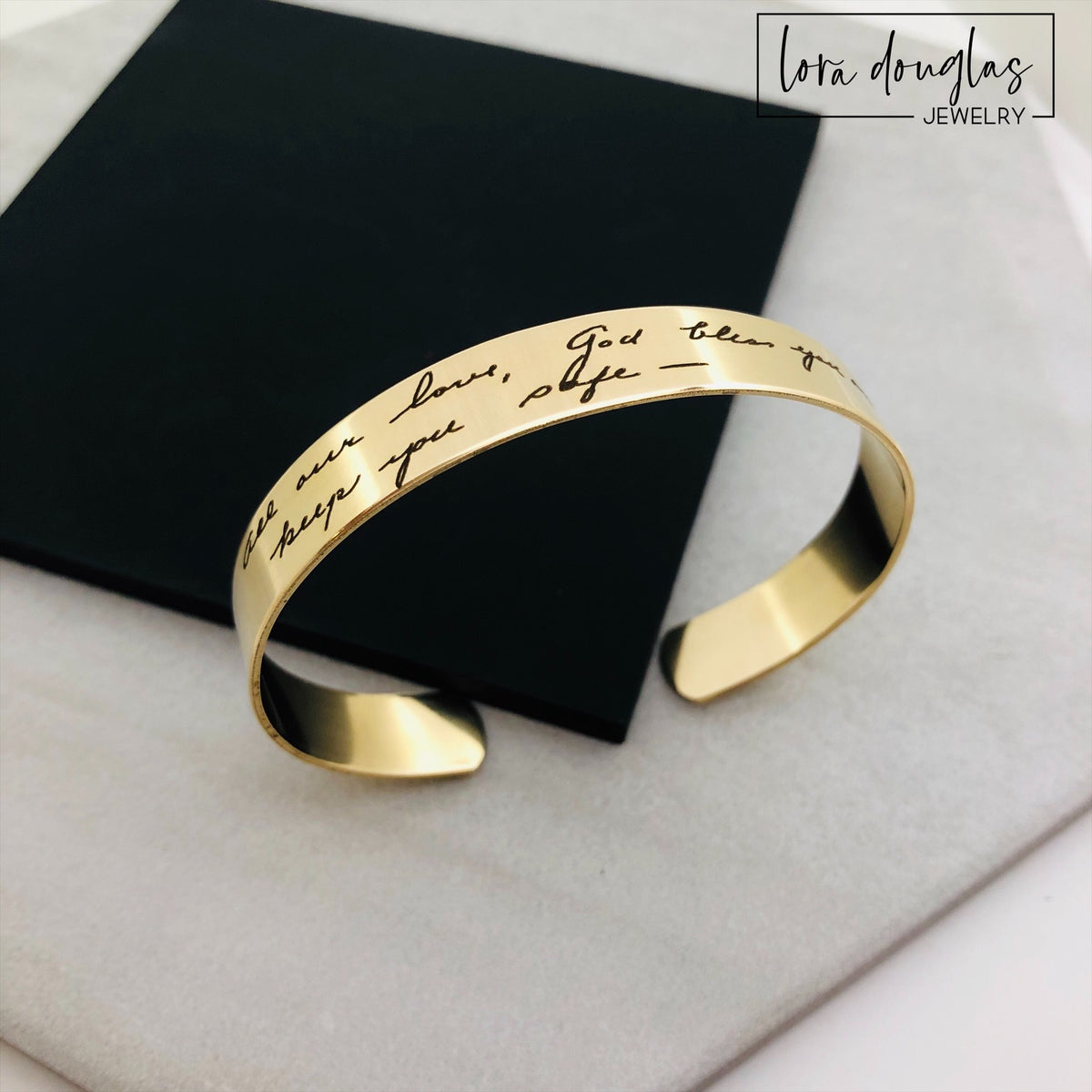 Custom memorial jewelry engraved with wedding vows, handwritten love notes, or meaningful messages. Stainless steel remembrance bracelet honoring cherished memories through authentic handwriting.