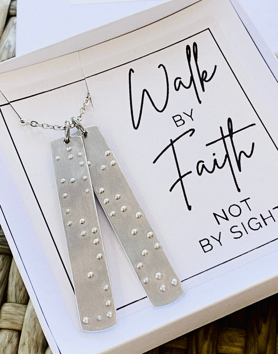 Walk by Faith Not by Sight, Tactile Braille, Double Pendant Necklace
