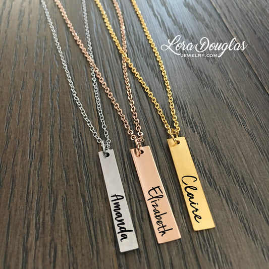 Personalized Bar Necklace, Silver, Rose Gold or Gold Bar Necklace - Lora Douglas Jewelry