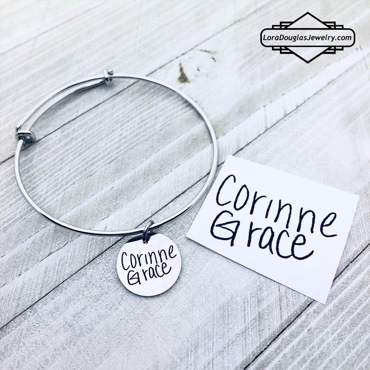 Personalized engraved handwriting charm displayed with optional necklace and bracelet styles. Custom jewelry made from real handwriting, children's artwork, signatures, or meaningful notes for unique keepsake gifts.