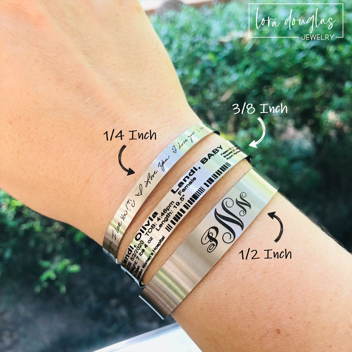 Personalized remembrance bracelet featuring permanent laser engraving of actual handwriting. Sympathy gift for loss of husband, loss of wife, loss of Mom, loss of Dad, or a treasured family member.