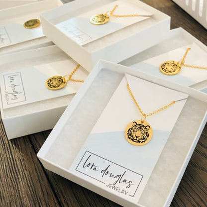 Tiger Jewelry, Necklace, Bracelet or Charm in Gold, Rose Gold, or Silver