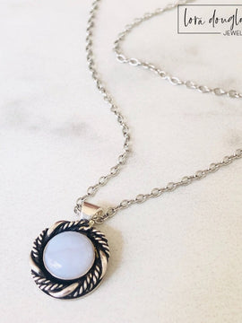 Chalcedony Pendant Necklace, Sterling Silver