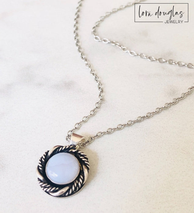 Chalcedony Pendant Necklace, Sterling Silver