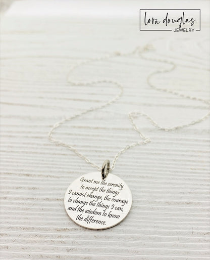 serenity prayer engraved on necklace