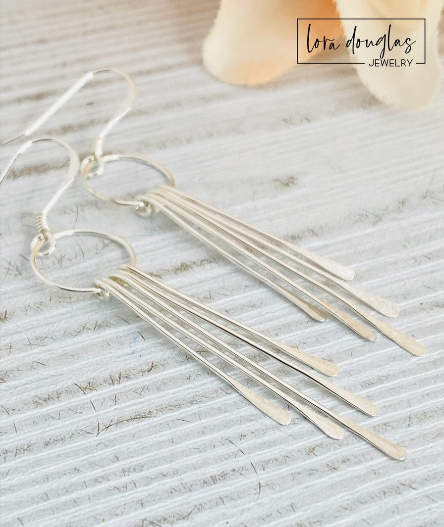 Sterling Silver Fringe Paddle Earrings