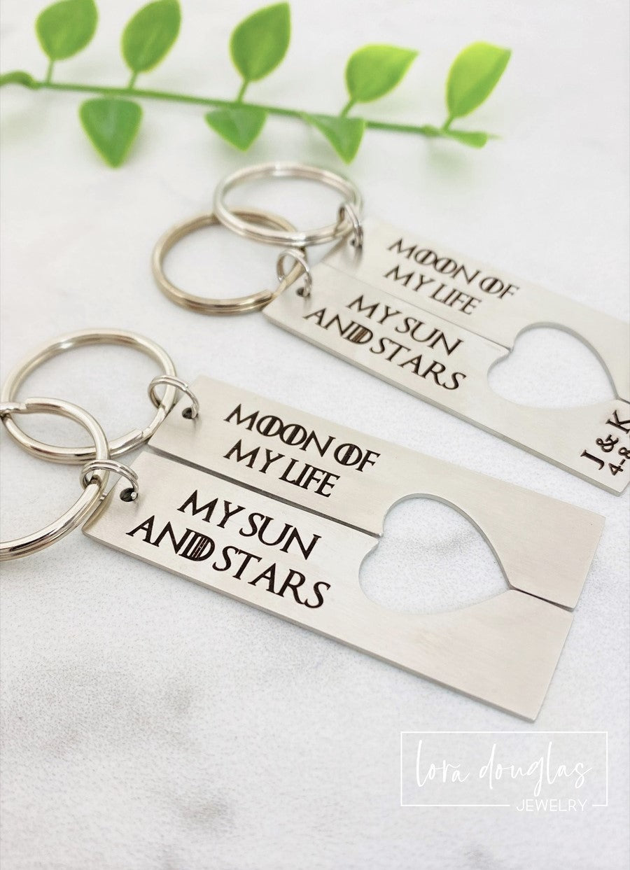 Moon of My Life and My Sun and Stars keychain set