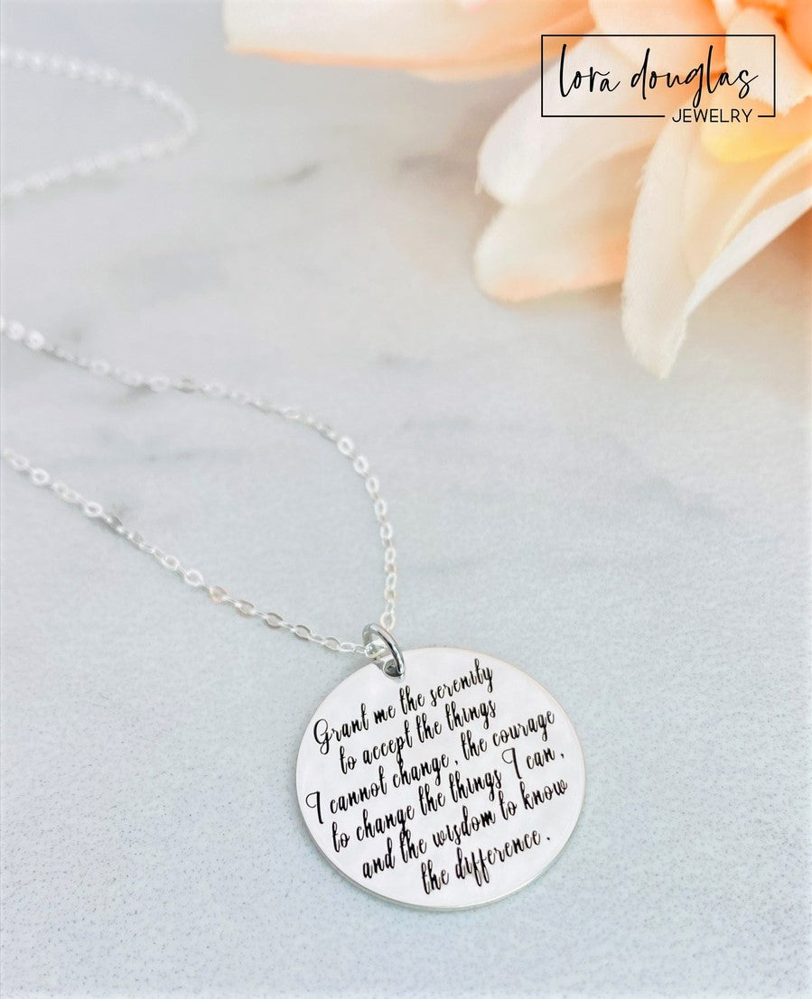 serenity prayer jewelry in gold, silver, or rose gold