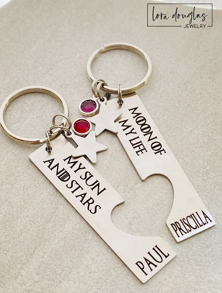 Moon of My Life and My Sun and Stars keychain set