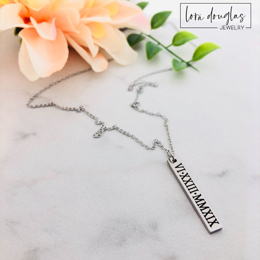 Silver Roman Numerals Necklace