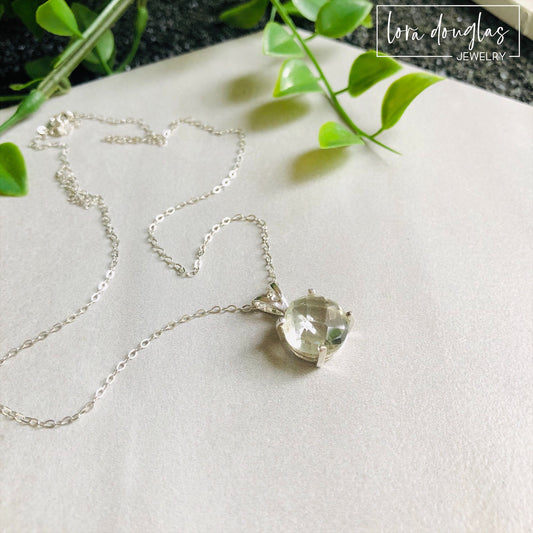 Faceted Green Amethyst (Prasiolite) Sterling Silver Necklace