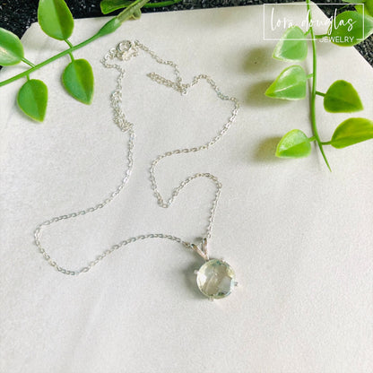 Faceted Green Amethyst (Prasiolite) Sterling Silver Necklace