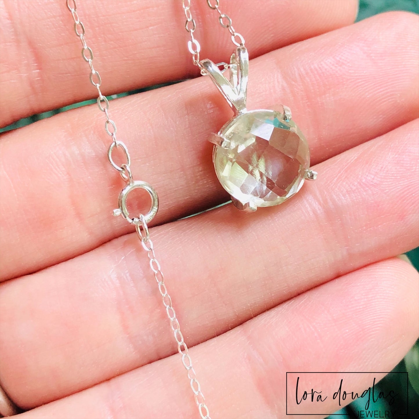 Faceted Green Amethyst (Prasiolite) Sterling Silver Necklace