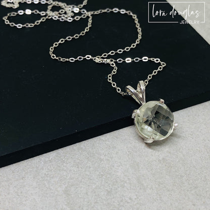 Faceted Green Amethyst (Prasiolite) Sterling Silver Necklace