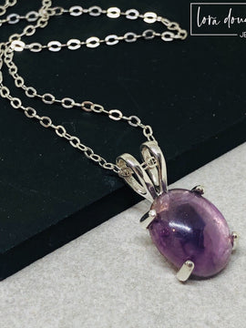 Amethyst Pendant Necklace, Sterling Silver