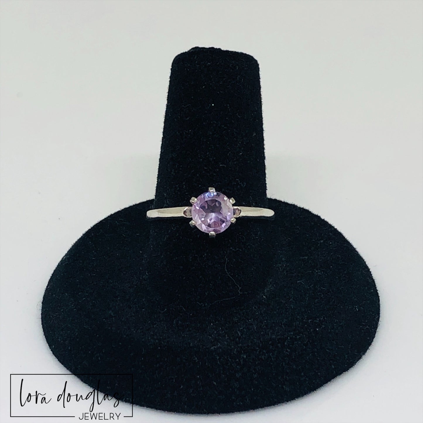 Pink Amethyst Solitaire Sterling Silver Ring, Size 6.5