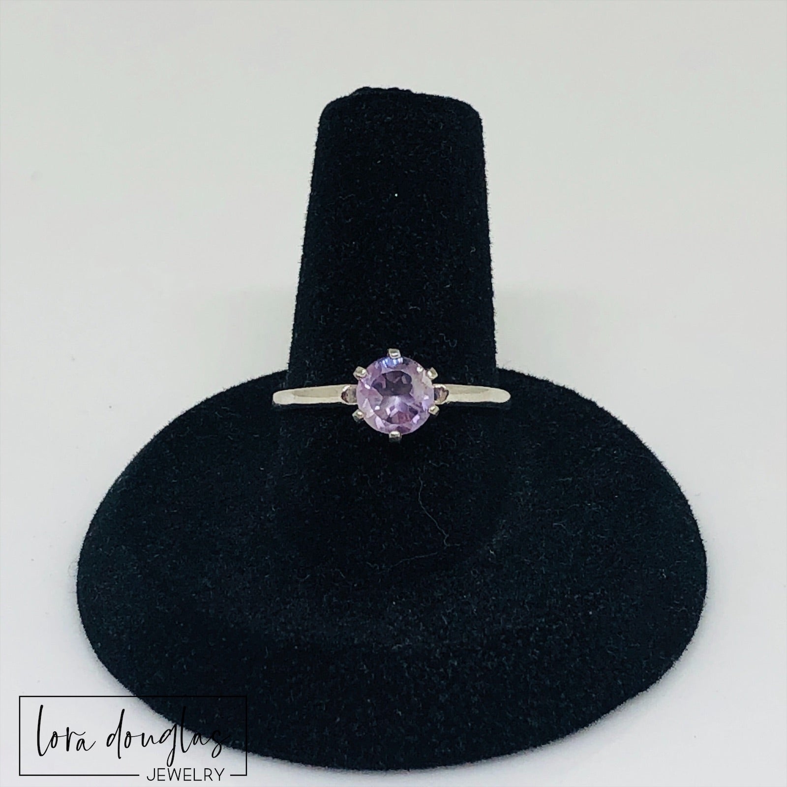 Pink Amethyst Solitaire Sterling Silver Ring, Size 6.5