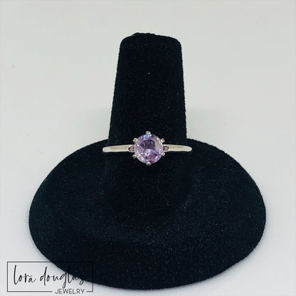 Pink Amethyst Solitaire Sterling Silver Ring, Size 6.5