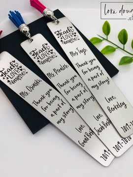 Teacher Appreciation Bookmark, Teach Love Inspire