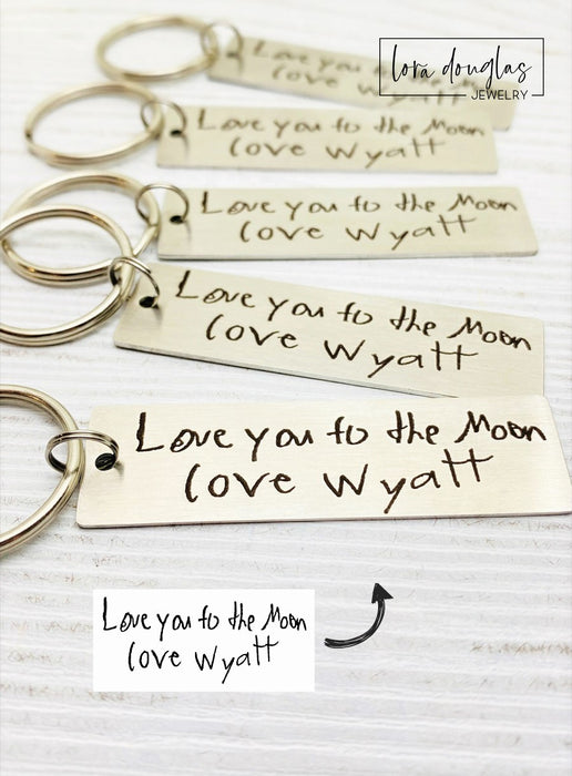 Your Child's Handwriting on a Keychain, Engraved Handwriting
