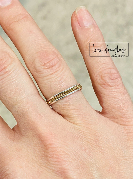 Gold and Sterling Silver Stacking Rings, 3 Stacking Ring Set