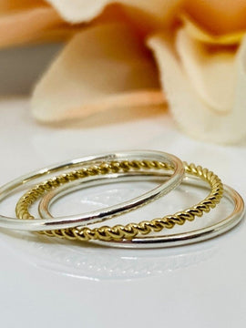 Gold and Sterling Silver Stacking Rings, 3 Stacking Ring Set