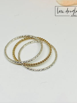 Gold and Sterling Silver Sparkle Stacking Rings, 3 Stacking Ring Set