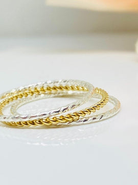 Gold and Sterling Silver Sparkle Stacking Rings, 3 Stacking Ring Set