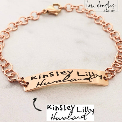 Rose Gold Handwriting Bracelet, Engrave Your Handwriting