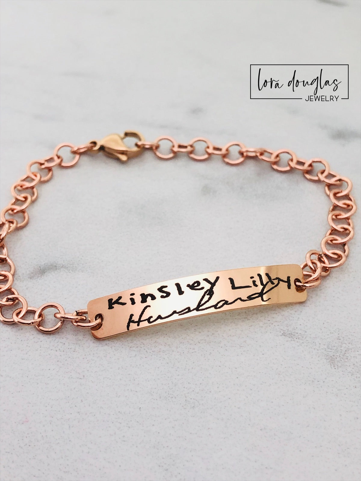 Rose Gold Handwriting Bracelet, Engrave Your Handwriting