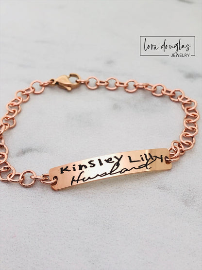 Rose Gold Handwriting Bracelet, Engrave Your Handwriting