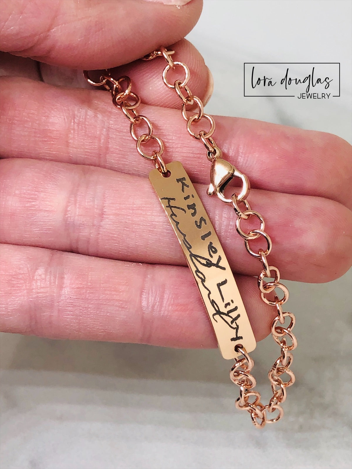 Rose Gold Handwriting Bracelet, Engrave Your Handwriting
