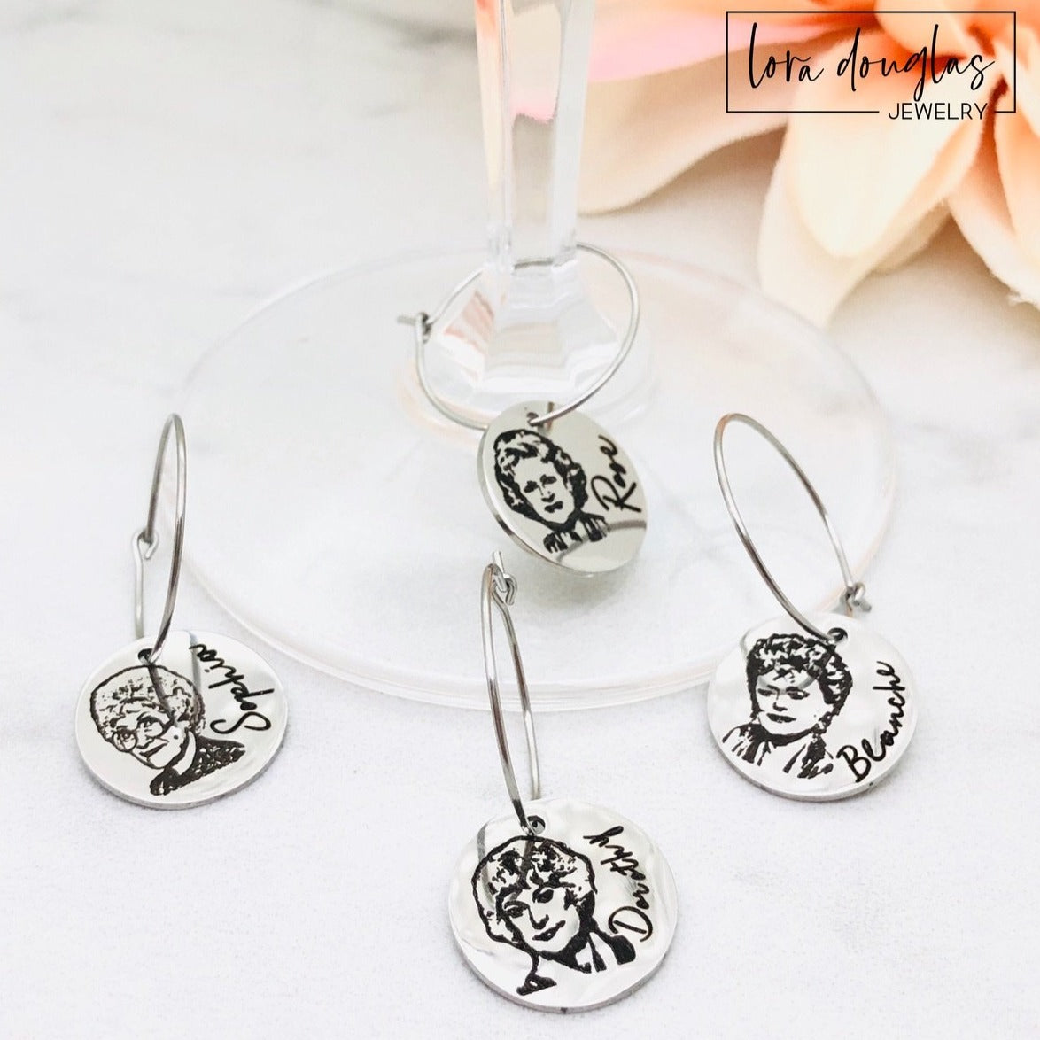 Golden Girls Wine Glass Charm Set