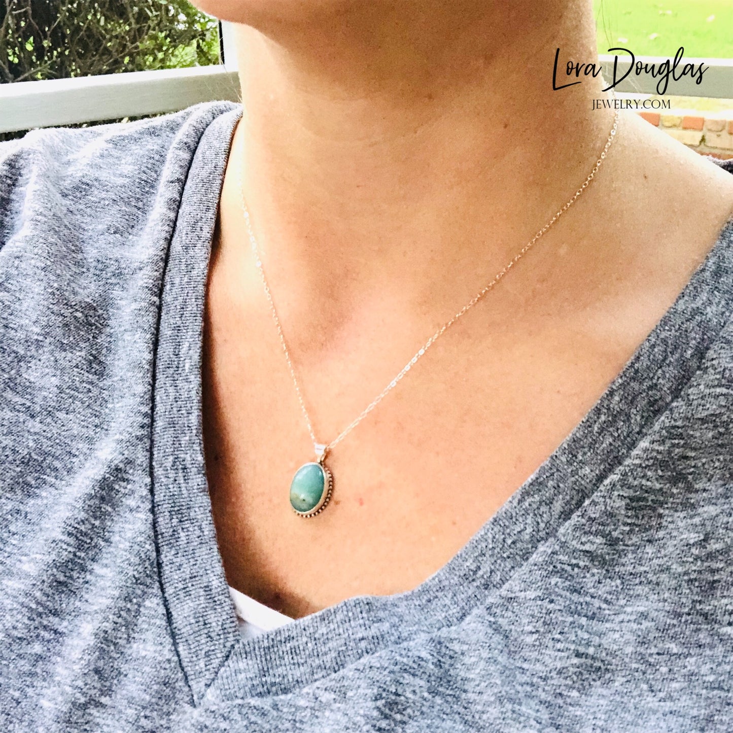 Natural Amazonite Pendant Necklace, Sterling Silver